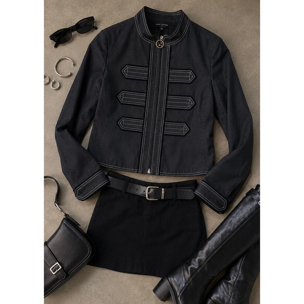 Marc Jacobs Military Jacket Black Contrast Stitch Ring Zip Structured NWOT 8